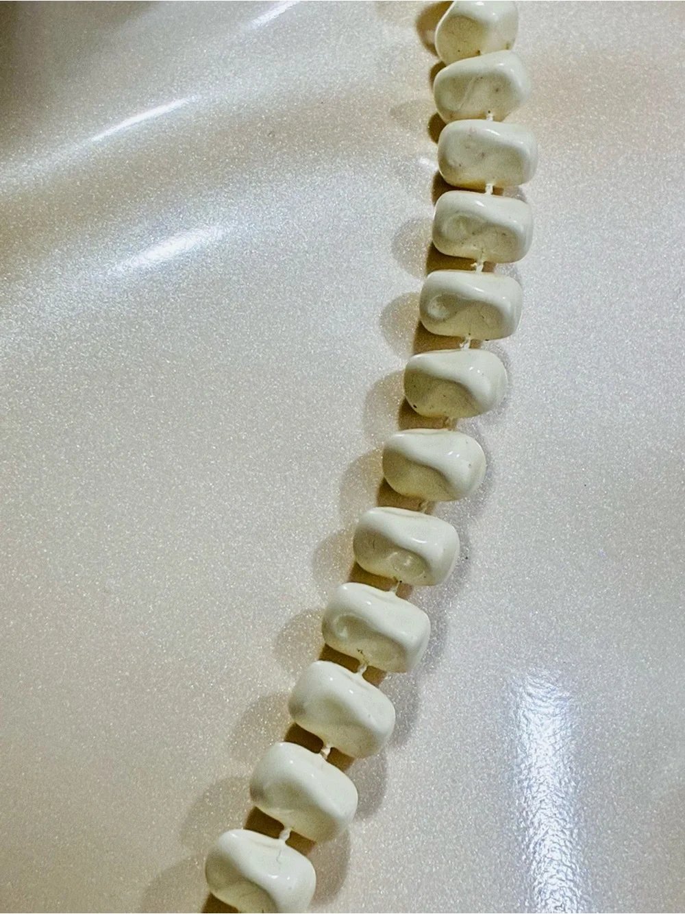 VTG MCM Textured Cream Beaded Women's Necklace - Elegant Strand Lightweight